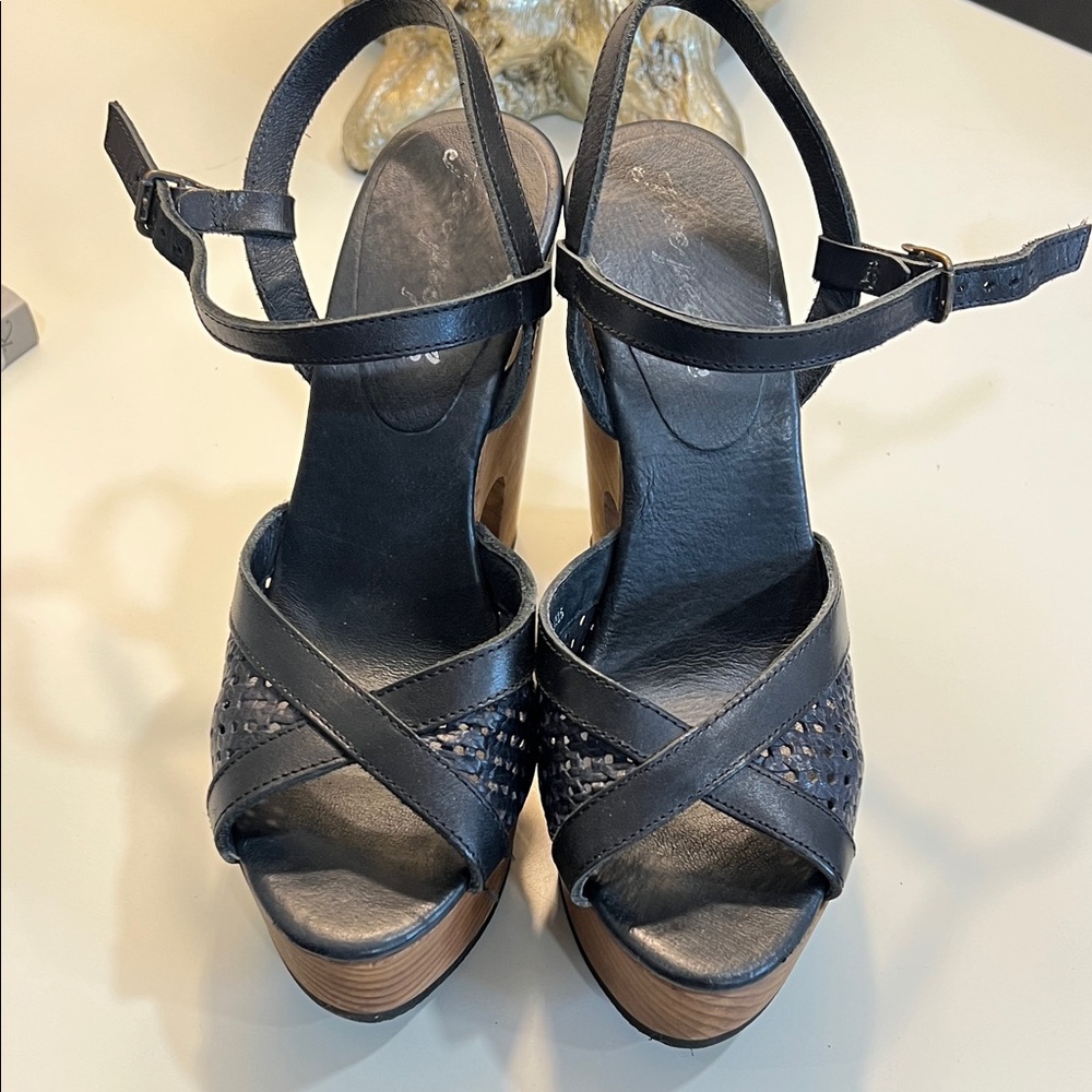 Free People Black Wedge Sandals